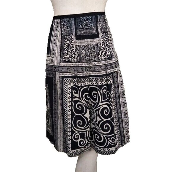 ETRO black beige pleated cotton skirt 10 US 46 IT - Picture 1 of 10